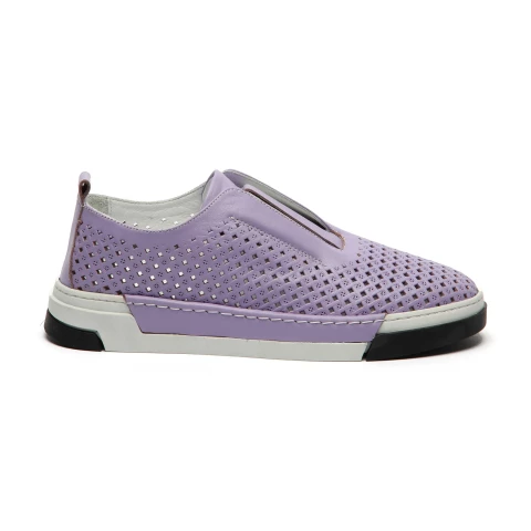 Lila perforált bőr slip-on félcipő